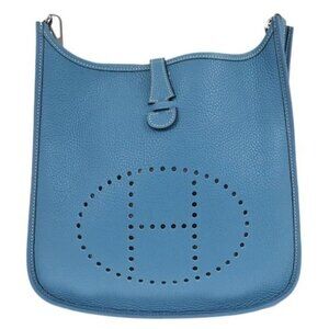 Hermes Blue Jean Taurillon Clemence Evelyne 2 PM Shoulder Bag □H 135465